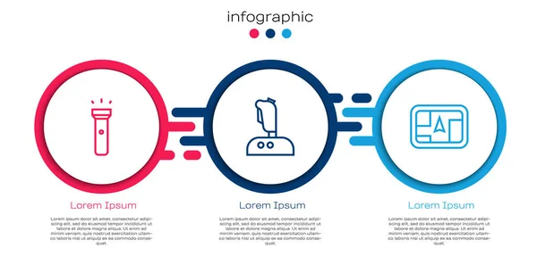 Set Line Flashlight Joystick Arcade Machine Gps Device Map Business — Stock Vector