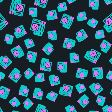 Çizgi Ampere ölçer, çoklu metre, voltmetre ikonu siyah arkaplanda izole edilmiş dikişsiz kalıp. Elektrik akımını ölçmek için araçlar. Vektör İllüstrasyonu.