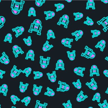 Çizgi Robotu simgesi siyah arkaplandaki kusursuz deseni izole etti. Vektör.