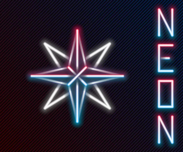 Glödande Neon Linje Vind Ros Ikon Isolerad Svart Bakgrund Kompassikon — Stock vektor