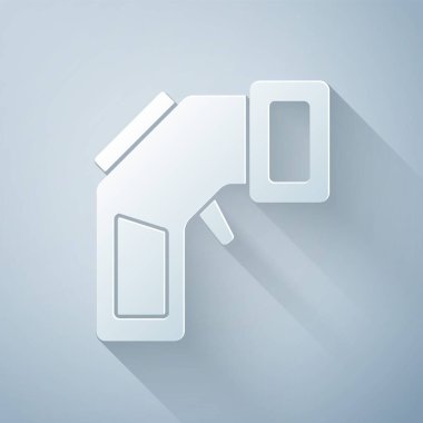 Kağıt, gri zemin üzerinde kızılötesi ışık ikonu olan dijital temassız termometre kesti. Kağıt sanatı tarzı. Vektör.