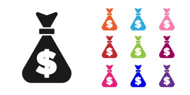 Siyah Para Çantası simgesi beyaz arkaplanda izole edildi. Dolar ya da USD sembolü. Nakit bankacılık tabelası. Simgeleri renklendirin. Vektör.