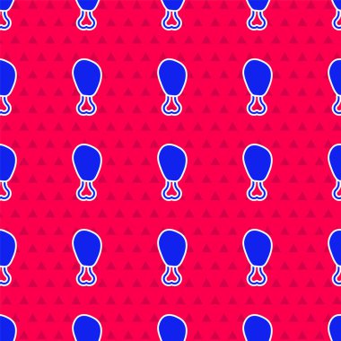 Mavi Tavuk bacak ikonu kırmızı zeminde izole edilmiş pürüzsüz desen. Tavuk budu. Vektör.