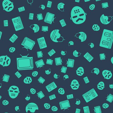 Hokey kaskını, Hokey maskesini, Retro TV 'yi ve Hokey mekanik skorbordunu kusursuz modda ayarla. Vektör.