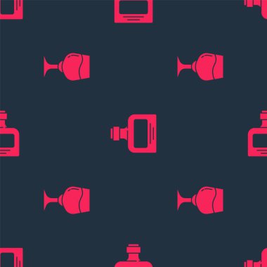 Şarap kadehi ve viski şişesini pürüzsüz desene ayarlayın. Vektör.