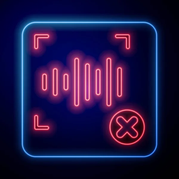 Gloeiende Neon Afwijzing Stemherkenning Pictogram Geïsoleerd Blauwe Achtergrond Voice Biometrische — Stockvector