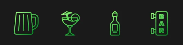 Set Champagnerflasche Holzbierkrug Cocktail Und Straßenschild Mit Bar Farbverlauf Symbole — Stockvektor