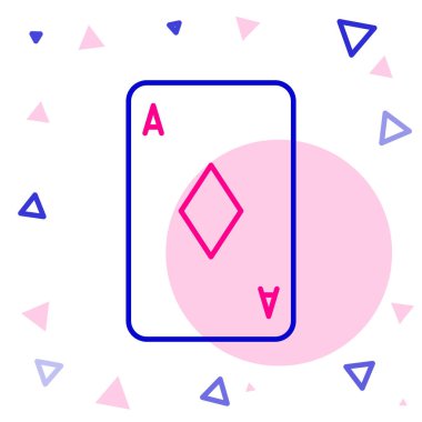 Beyaz zemin üzerinde elmas sembolü olan çizgi oyunu kartı. Kumarhane kumarı. Renkli taslak konsepti. Vektör İllüstrasyonu.