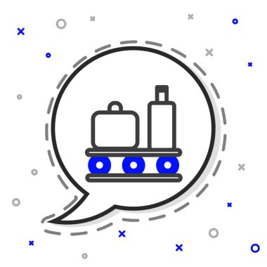 Hat Havalimanı taşıyıcı bandı, beyaz arka planda izole edilmiş bavul, çanta, bagaj ikonu. Renkli taslak konsepti. Vektör İllüstrasyonu.