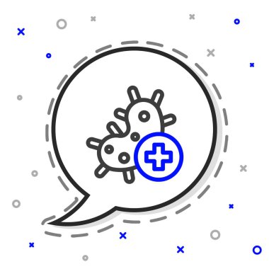 Beyaz arkaplanda izole edilmiş çizgi pozitif virüs simgesi. Corona virüsü 2019-nCoV. Bakteri ve mikroplar, hücre kanseri, mikrop, mantar. Renkli taslak konsepti. Vektör İllüstrasyonu.