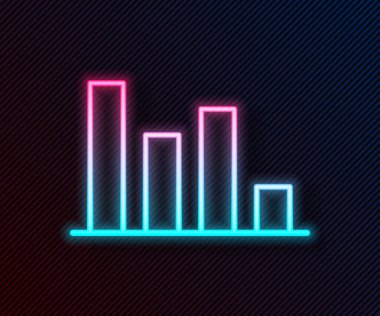 Parlayan neon hattı pasta grafiği bilgi simgesi siyah arkaplanda izole edildi. Diyagram çizelgesi. Vektör İllüstrasyonu.