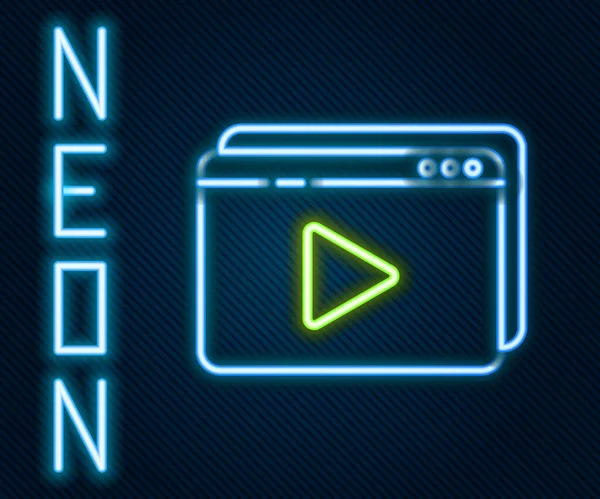 Zářící Neon Line Online Přehrávání Video Ikony Izolované Černém Pozadí — Stockový vektor