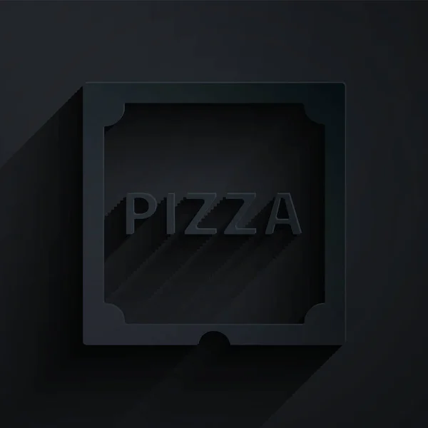 Пицца Картонной Коробке Иконка Изолированы Черном Фоне Коробка Элементами Макета — стоковый вектор