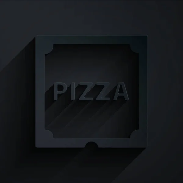 Corte Papel Pizza Caja Cartón Icono Aislado Sobre Fondo Negro — Vector de stock