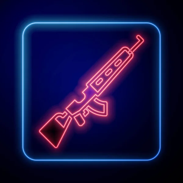 发光的霓虹灯狙击步枪与范围图标隔离在蓝色背景 — 图库矢量图片