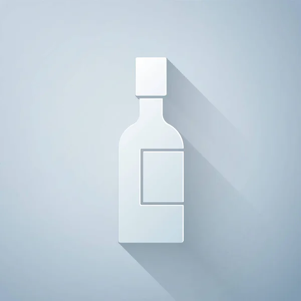 Corte Papel Icono Botella Champán Aislado Sobre Fondo Gris Estilo — Vector de stock