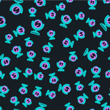 Çizgi yuvarlak makyaj aynası ikonu siyah arkaplanda izole edilmiş pürüzsüz desen. Vektör İllüstrasyonu.