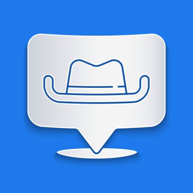 Kağıt kesiği, mavi arka planda izole edilmiş kovboy ikonu. Kağıt sanatı tarzı. Vektör.