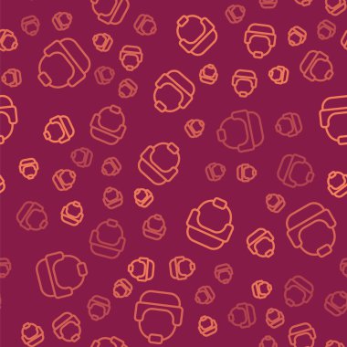 Kahverengi çizgi askeri miğfer ikonu kırmızı arka planda kusursuz desen izole etti. Ordu şapkasının savunma ve koruma sembolü. Koruyucu şapka. Vektör.