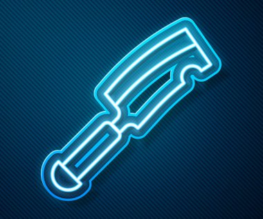 Parlayan neon hattı Et Helikopteri simgesi mavi arkaplanda izole edildi. Kasap bıçağı. Et için mutfak bıçağı. Kasap bıçağı. Vektör.