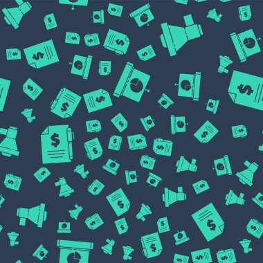 Grafik, grafik, diyagram, bilgi, megafon, sözleşmeli para ve kalem ve sözleşmeli parayı pürüzsüz şablona ayarla. Vektör.