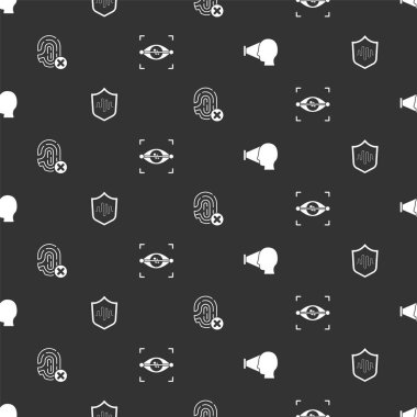 Yüz tanıma, kalkan sesi, reddedilme parmak izi ve göz taramasını kusursuz şekilde ayarla. Vektör.
