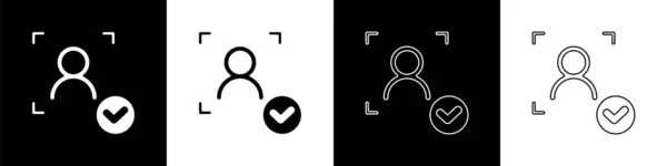 Установите Распознавание Лица Флажком Выделенным Черно Белом Фоне Значок Сканера — стоковый вектор