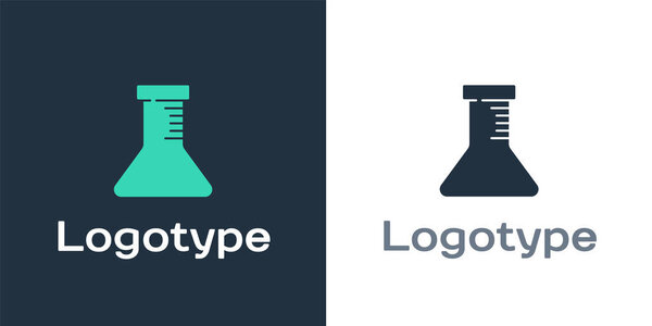 Logotype Test tube and flask icon isolated on white background. Chemical laboratory test. Laboratory glassware. Logo design template element. Vector.