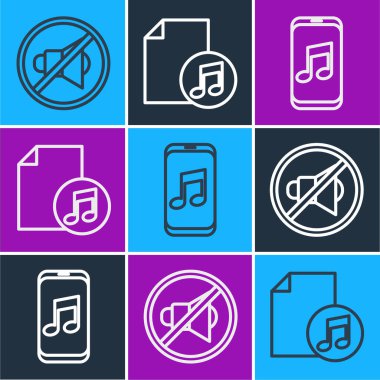 Sözcüyü sessize al, müzik çalar ve nota simgesi ile müzik kitabı. Vektör.