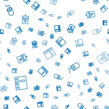 Satır Ofis dizinlerini, Bilgisayar faresini ve Takvimi pürüzsüz desen üzerine ayarla. Vektör.