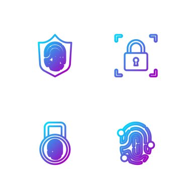 Parmak izini kilitle, kalkanla ve kilitle. Renk simgeleri. Vektör.