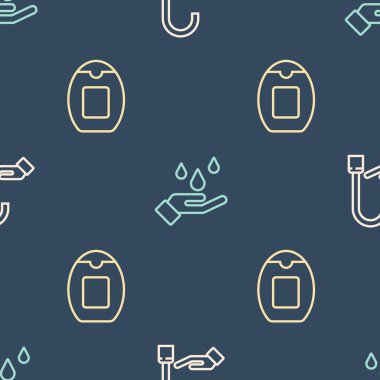 İpi kur, ellerini sabunla yıka, bir şişe şampuanla ve kusursuz bir şablonla. Vektör.