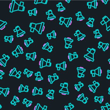 Çizgi megafon simgesi siyah arkaplanda izole edilmiş pürüzsüz desen. Yüksek sesle konuşma uyarısı. Ağızlık için megafon, terfi diye bağırıyor. Vektör İllüstrasyonu.