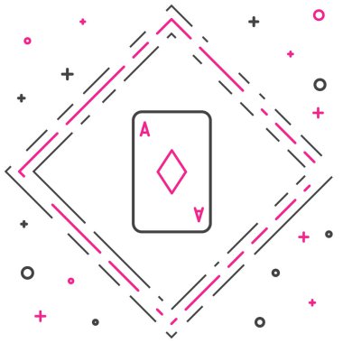 Beyaz zemin üzerinde elmas sembolü olan çizgi oyunu kartı. Kumarhane kumarı. Renkli taslak konsepti. Vektör İllüstrasyonu.