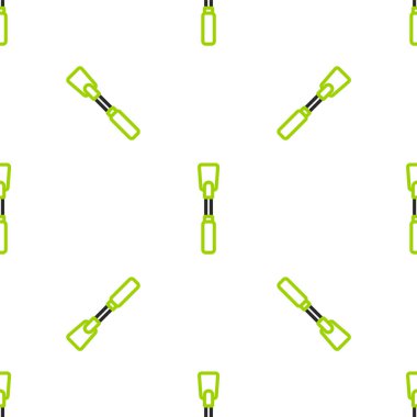 Çizgi deri kamçı simgesi beyaz arka planda izole edilmiş kusursuz desen. Fetiş aksesuarı. Yetişkinler için seks oyuncağı. Vektör İllüstrasyonu.