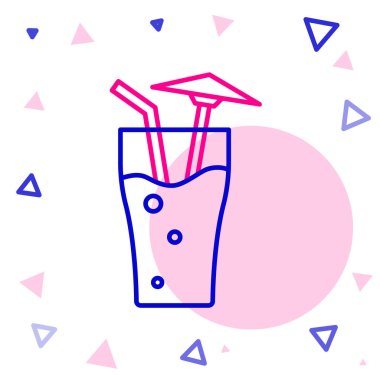 Beyaz arka planda izole edilmiş şemsiye ikonlu çizgi kokteyl ve alkol içeceği. Renkli taslak konsepti. Vektör.