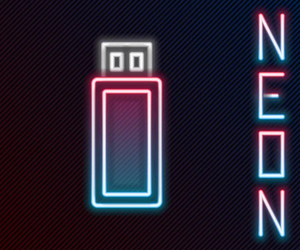 Gloeiende Neon Lijn Usb Flash Drive Icoon Geïsoleerd Zwarte Achtergrond — Stockvector