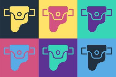 Pop Art Gun kılıfında, ateşli silah ikonu renkli arkaplanda izole edilmiş. Vektör.