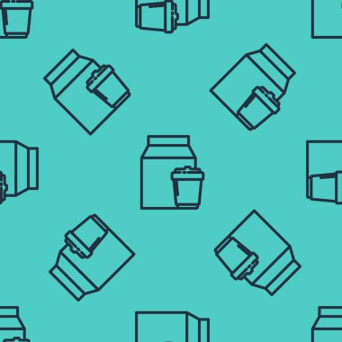 Siyah Hat Çevrimiçi sipariş ve fast food dağıtım ikonu yeşil arka planda izole edilmiş kusursuz desen. Vektör İllüstrasyonu.