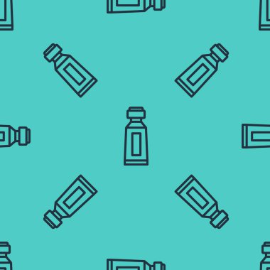 Diş macunu simgesinin siyah çizgi tübü yeşil arka planda izole edilmiş pürüzsüz desen. Vektör.