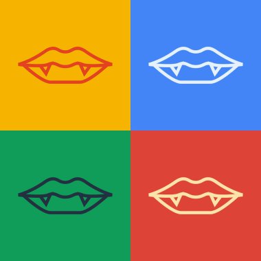 Pop sanat eseri vampir dişi ikonu renk arkaplanında izole edilmiş. Mutlu Cadılar Bayramı Partisi. Vektör.