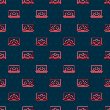 Kırmızı çizgi Yazılım, Web Geliştirme, programlama konsepti simgesi siyah arkaplanda izole edilmiş kusursuz desen. Programlama dili ve program kodu ekranda. Vektör.