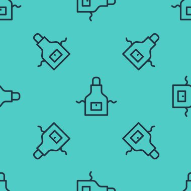 Siyah çizgi mutfak önlüğü ikonu yeşil arka planda kusursuz desen izole etti. Yemek pişirmek için şef üniforması. Vektör.