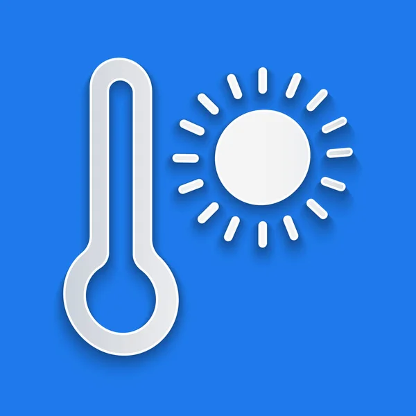 Papier Gesneden Meteorologie Thermometer Meten Warmte Koude Pictogram Geïsoleerd Blauwe — Stockvector