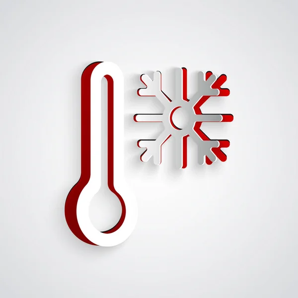 Χαρτοταινία Θερμόμετρο Εικονίδιο Νιφάδας Που Απομονώνεται Γκρι Φόντο Στυλ Χάρτινης — Διανυσματικό Αρχείο