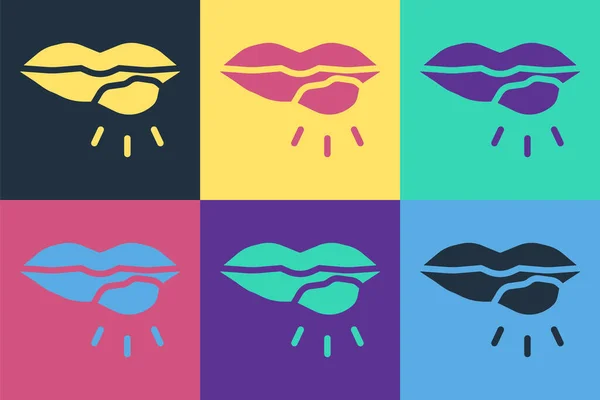 Pop Art Herpes Lippensymbol Isoliert Auf Farbigem Hintergrund Herpes Simplex — Stockvektor