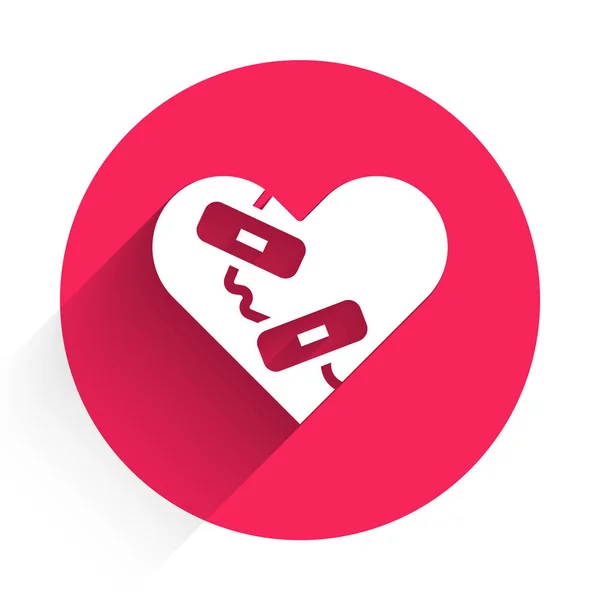 White Healed Broken Heart Divorce Icon Isolated Long Shadow Shattered — Stock Vector