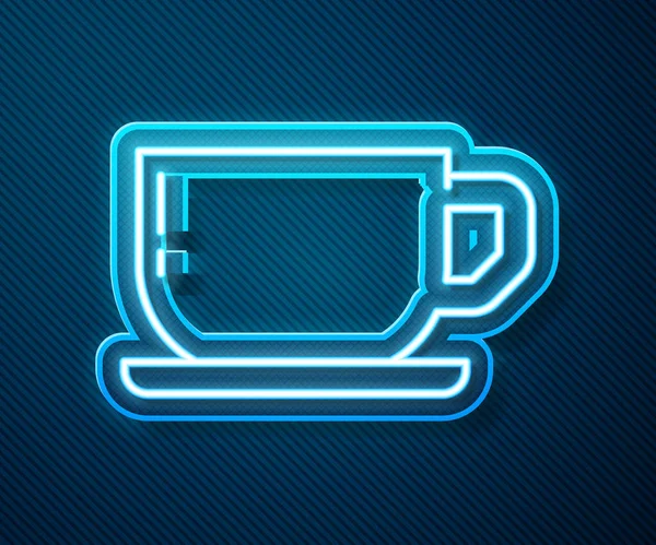 Icono Taza Café Línea Neón Brillante Aislado Sobre Fondo Azul — Archivo Imágenes Vectoriales