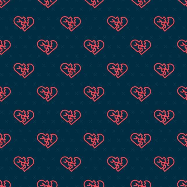 红线断心或离婚图标隔离无缝图案黑色背景 爱情的象征情人节 — 图库矢量图片