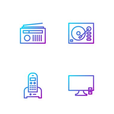 Akıllı TV, telefon, antenli radyo ve vinil çalar. Renk simgeleri. Vektör.